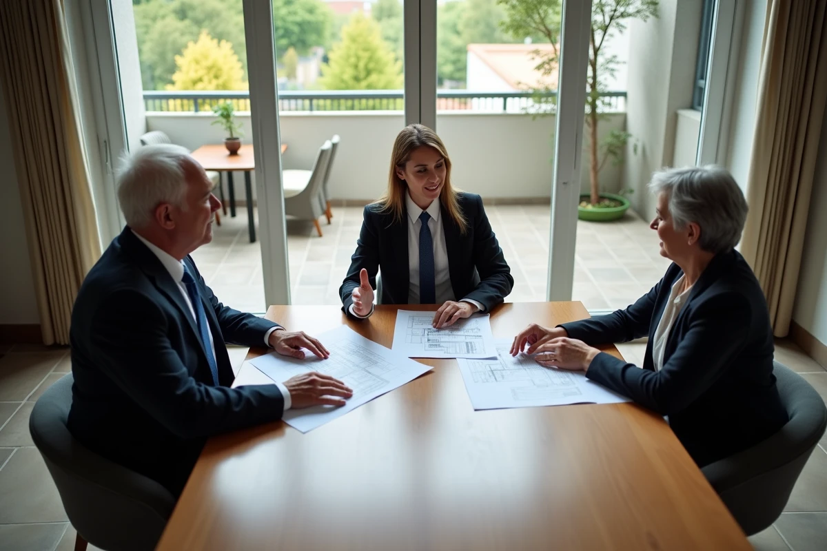 Agent immobilier organise des documents avec des clients