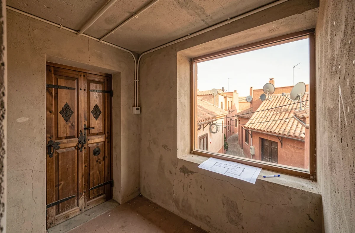 Petit appartement vide à vendre dans la médina de Marrakech avec plan au sol et vue sur les toits
