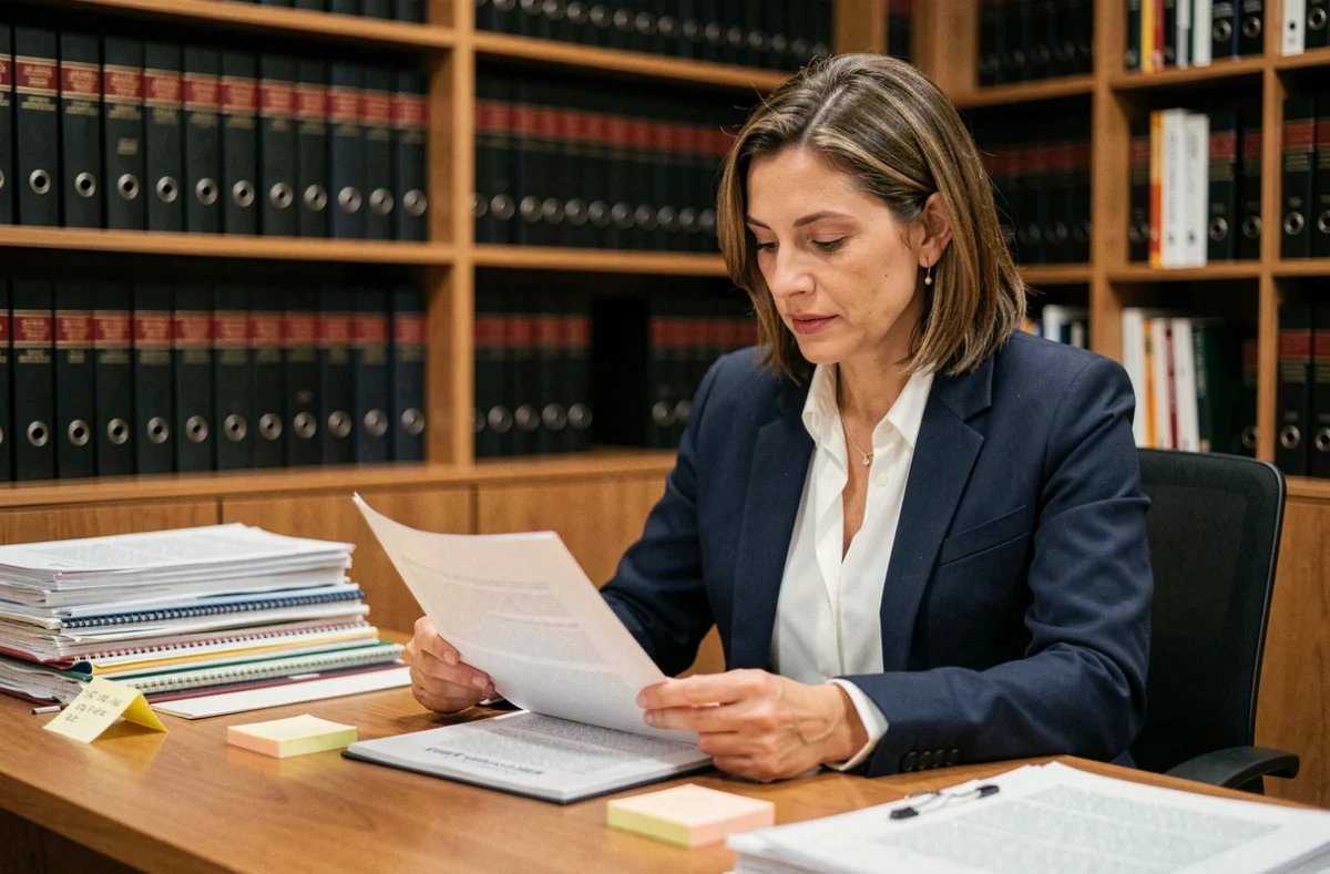 Avocate spécialisée en droit immobilier consultant l'article 15 de la loi du 6 juillet 1989 dans son cabinet