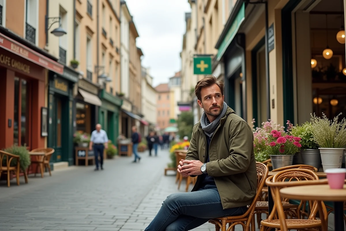Centre-ville animé de Nogent-sur-Marne avec commerces de proximité et terrasse de café