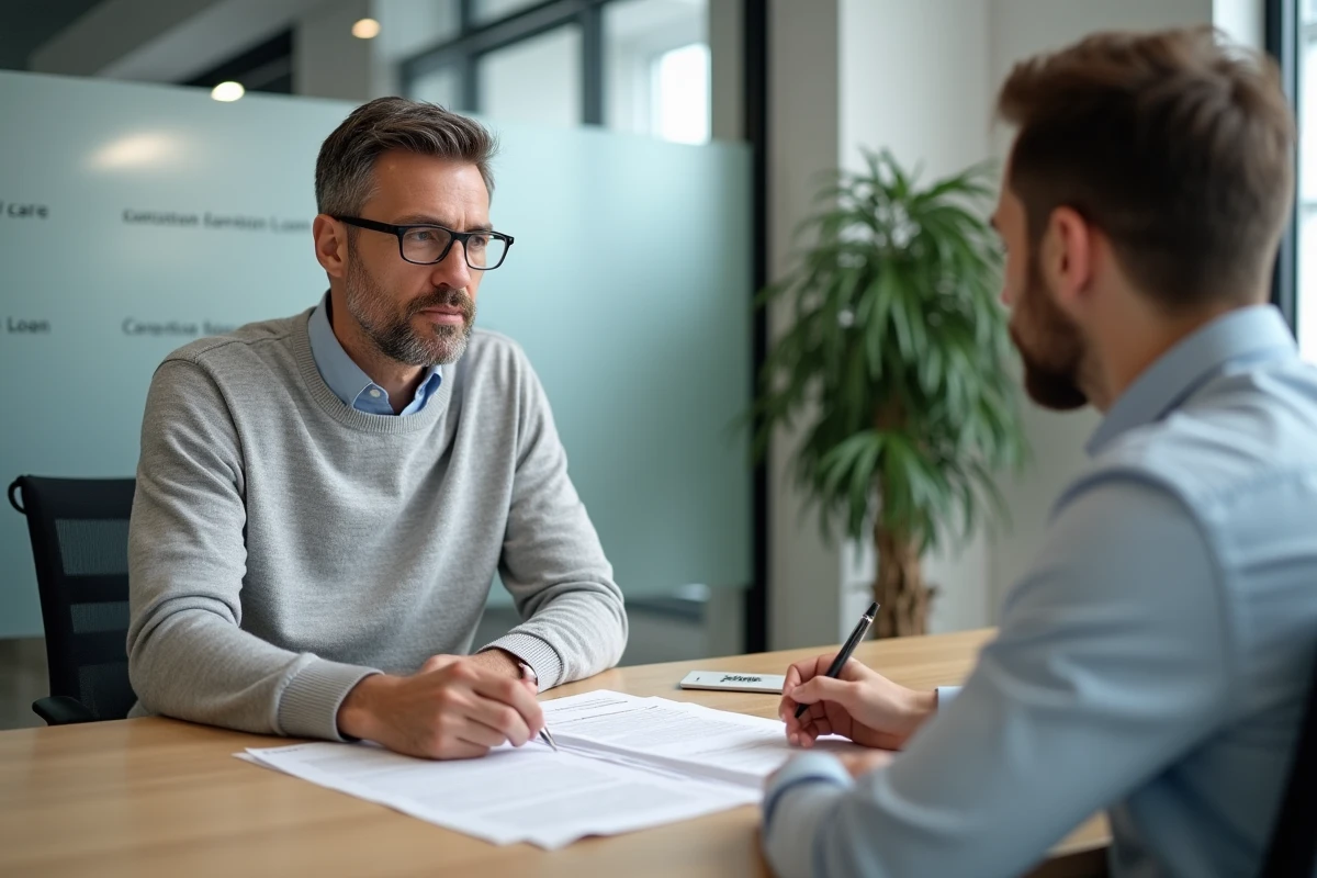 Conseiller bancaire expliquant les termes d'un prêt immobilier à un client