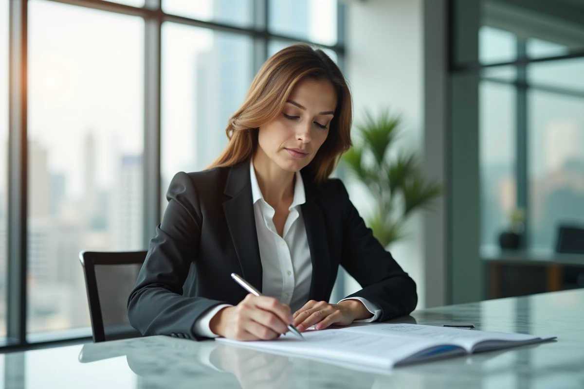 Consultante immobiliere en bureau moderne et lumineux