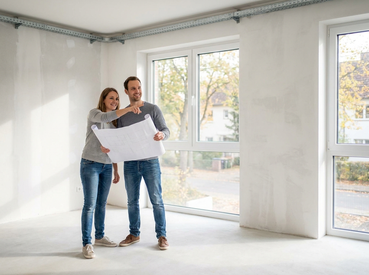 Couple visitant un appartement neuf dans un programme immobilier à Thonon-les-Bains