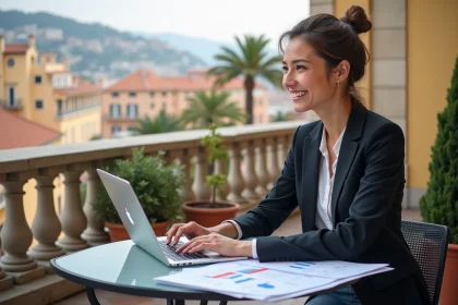 Femme souriante utilisant un ordinateur à Nice