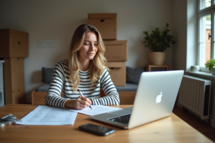 Femme remplissant un formulaire EDF à la maison
