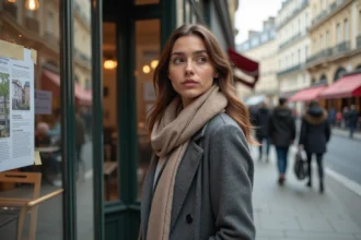 Jeune femme regardant des annonces immobilières à Paris