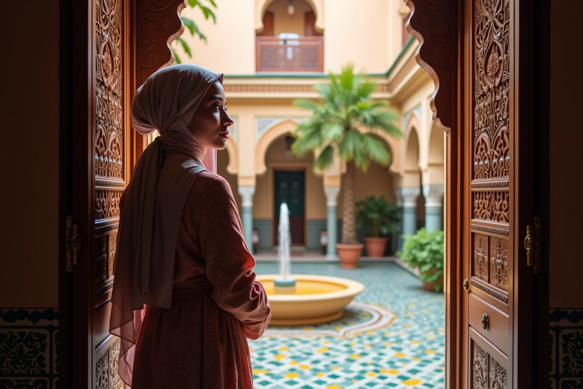 Jeune femme marocaine dans medina riad traditionnel