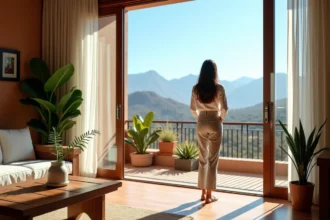 Jeune femme nord-africaine regardant les montagnes de lAtlas