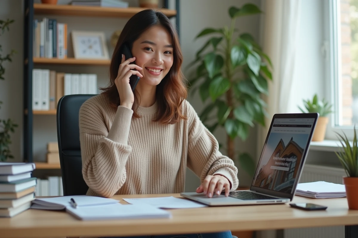 Femme au téléphone dans un bureau moderne
