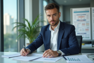 Gestionnaire immobilier en bureau moderne et lumineux