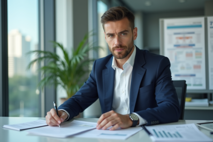 Gestionnaire immobilier en bureau moderne et lumineux