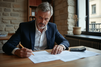 Homme d age moyen examinant ses papiers de location