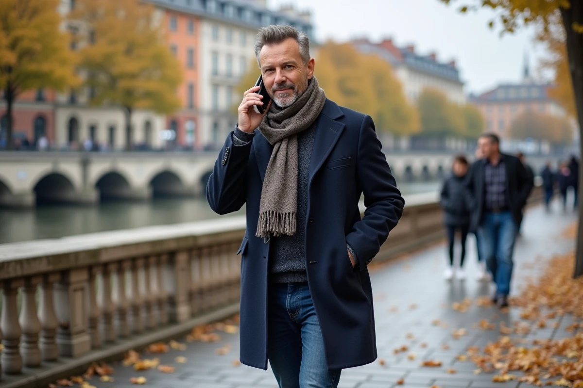 Homme promenant le long de la rive à Lyon