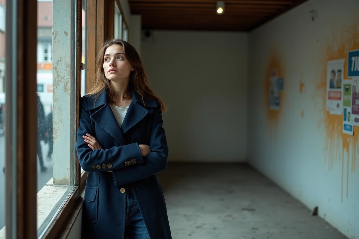 Jeune femme regardant par la fenêtre d