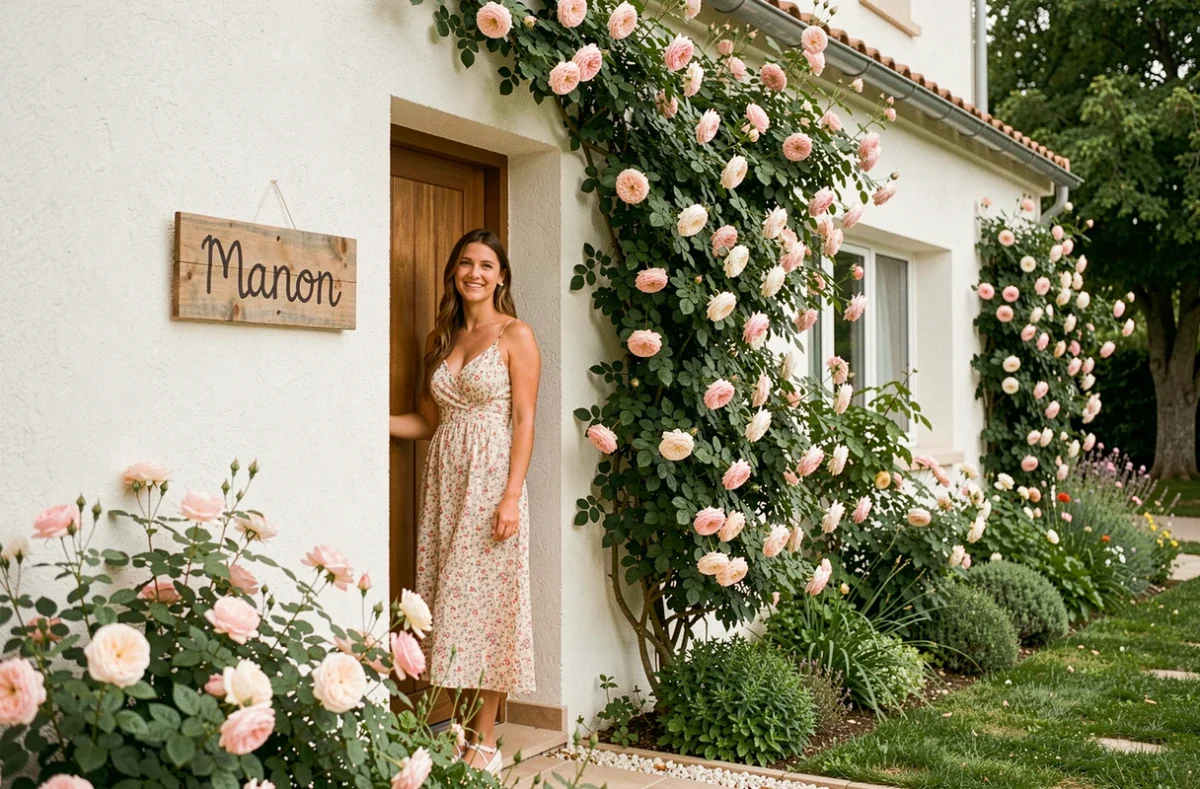 Maison neuve construite par Les Maisons de Manon dans l'Aude avec jardin fleuri et façade blanche