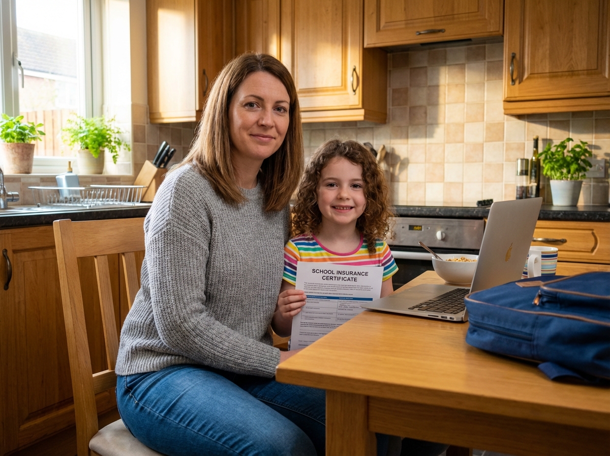 Mère et fille avec certificat scolaire dans la cuisine