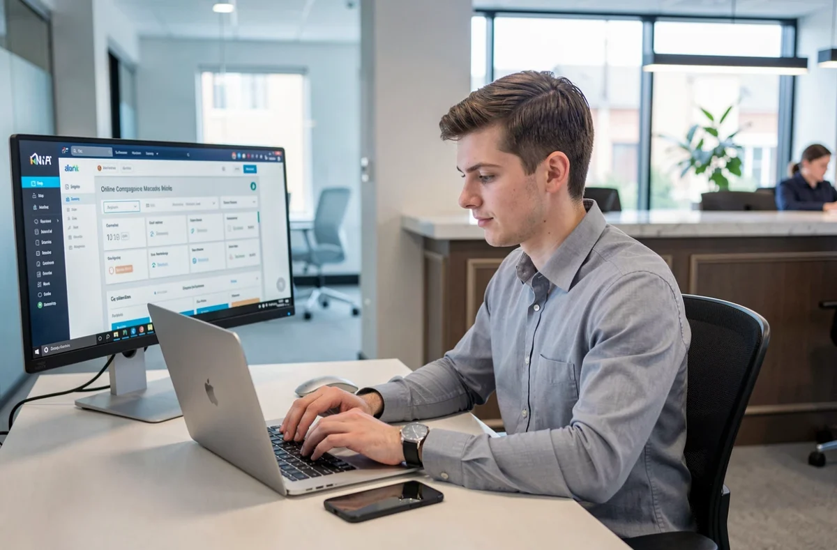 Courtier Meilleurtaux travaillant en ligne et en agence sur des comparatifs de prêts