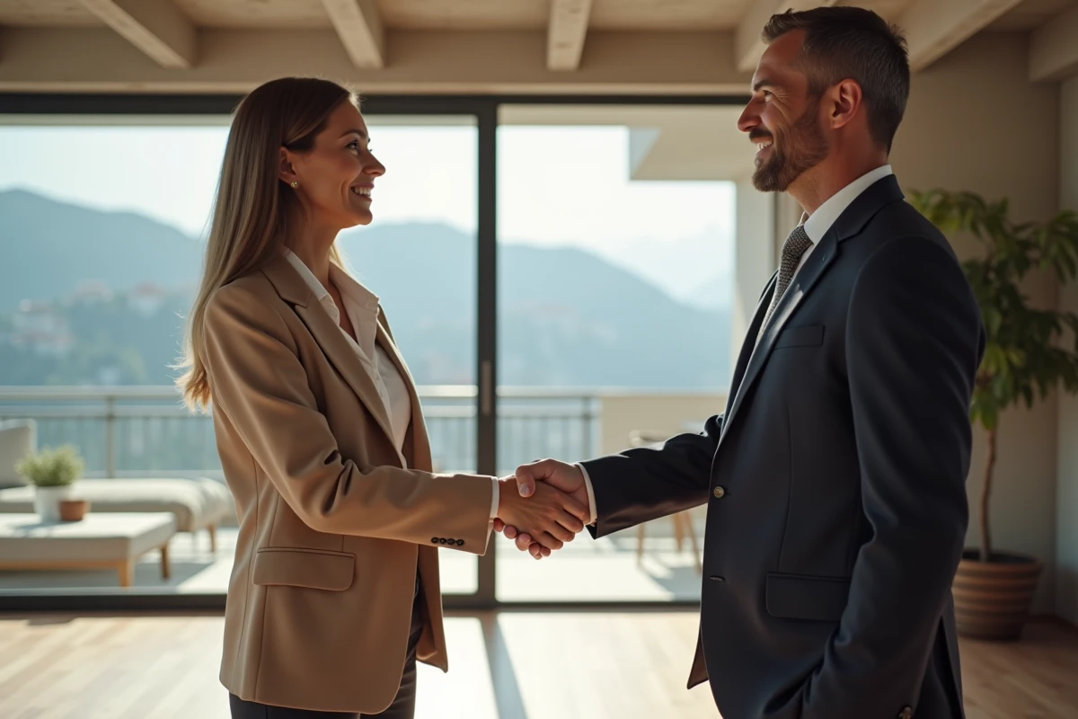 Femme signant un accord avec un agent immobilier dans un appartement en Andorre