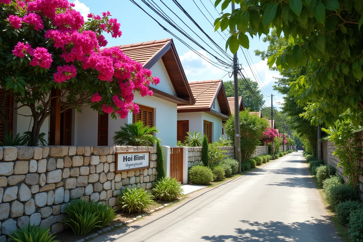 Rue résidentielle calme avec des maisons de style thaï à vendre dans un quartier de Koh Samui
