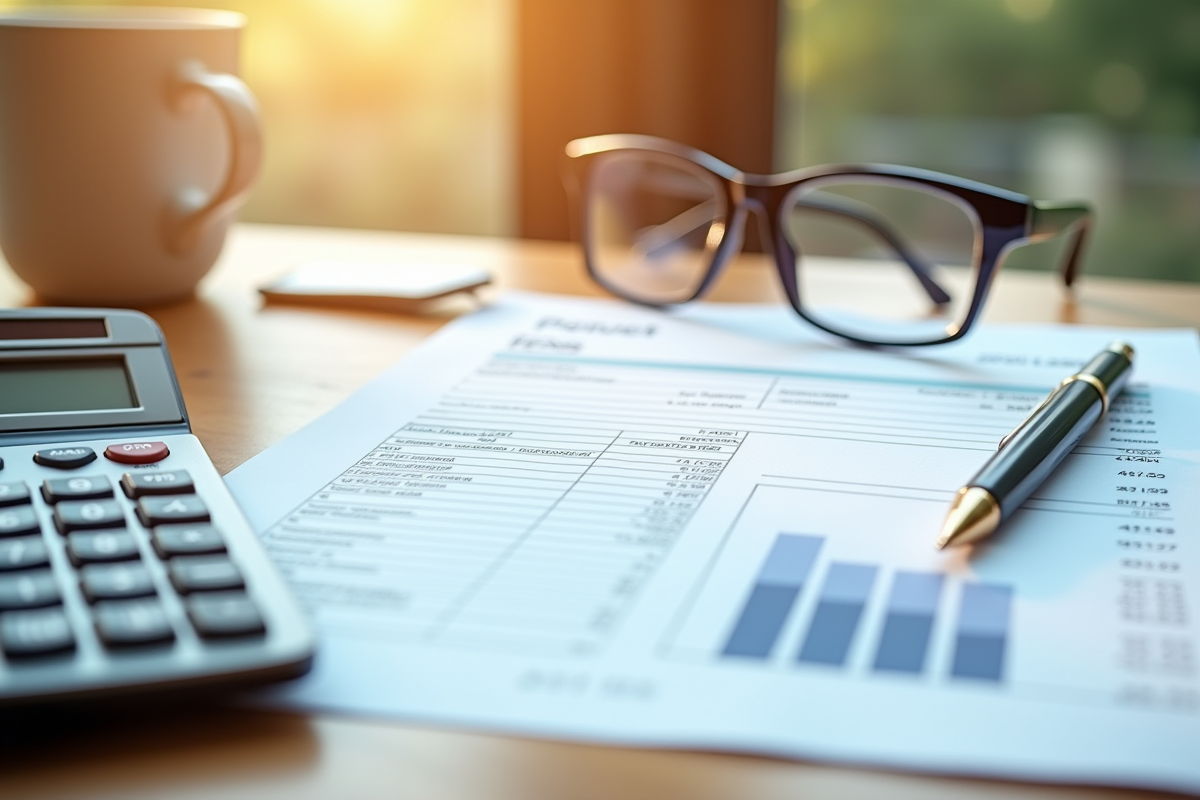 Relevé fiscal immobilier français avec calculatrice et lunettes