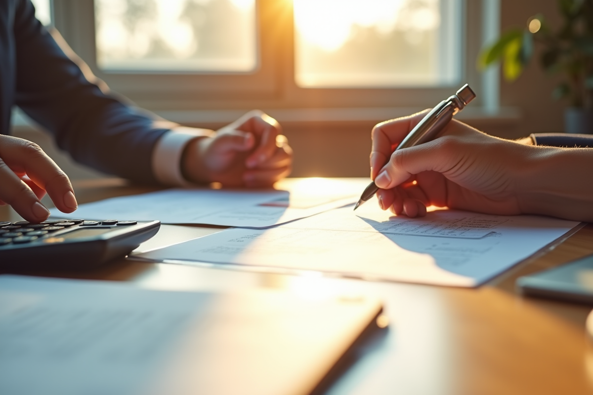 Gros plan sur des papiers et une calculatrice lors de la signature d un contrat immobilier
