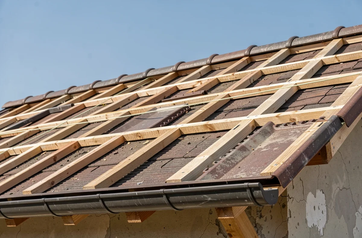 Traçage du lattage et premier rang de tuiles à l'égout